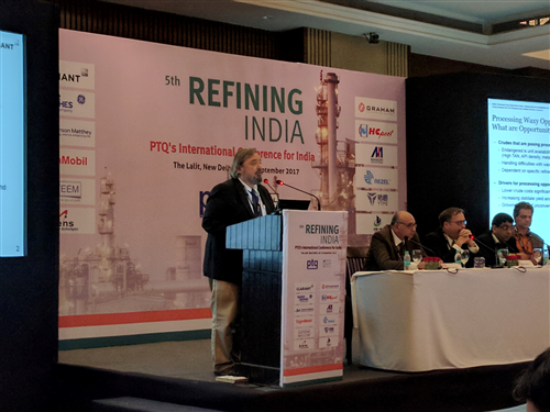 Dr. Werner Reimann talking about Processing Waxy Opportunity Crudes at 5th Refining India Conference in Delhi