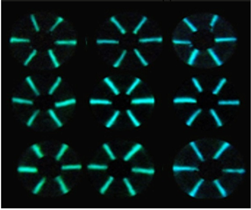 Light emitted from sensor proteins turned bluer when samples contained higher concentrations of antibodies against three viruses.  Credit: Adapted from ACS Sensors 2020