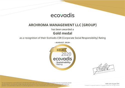 Archroma has been awarded the EcoVadis “Gold” rating in corporate social responsibility (CSR) 2020. (Photo: Archroma)