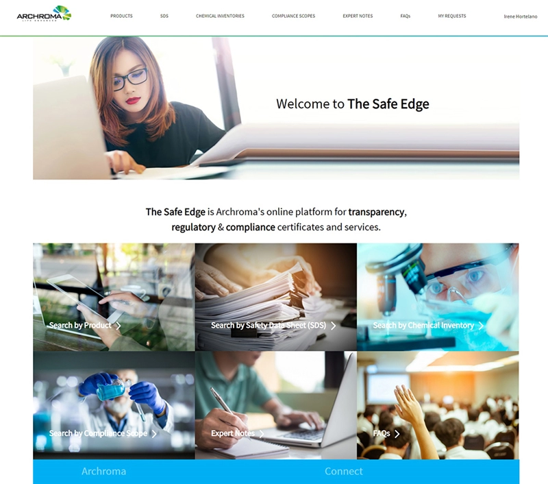Screen capture of the Archroma ‘Safe Edge’, an online platform for instant access to product related regulatory & compliance certificates and information. (Photo: Archroma)