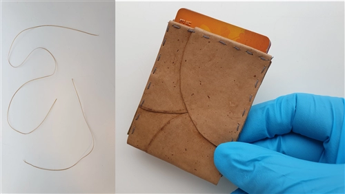 Fungal fibers can be turned into yarn (left) or a leather substitute (right). Credit: Akram Zamani