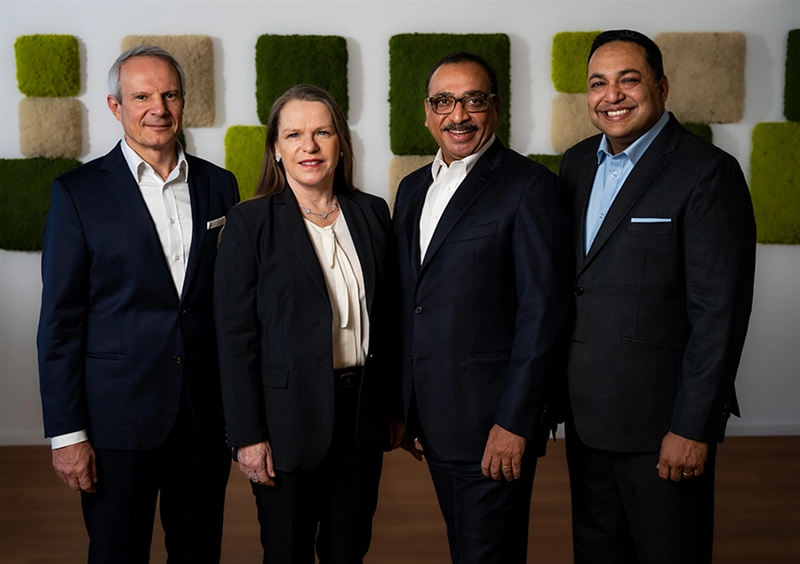 From left to right: Thomas Bucher, Group Chief Finance Officer; Heike van de Kerkhof, Archroma Group Chief Executive Officer (CEO); Sameer Singla, Divisional President & CEO of the Archroma Paper, Packaging & Coatings division, as well as President Americas and Europe, Middle East & Africa; Rohit Aggarwal, Divisional President & CEO of the Archroma Textile Effects division, as well as President Asia. (Photo: Archroma)